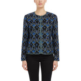 Laurence Kazar Womens Black & Blue Silk Beaded Floral Jacket Elegant Size M