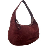Coach Womens Burgundy Suede Hobo Bag Handcrafted Spacious Interior Zip Closure