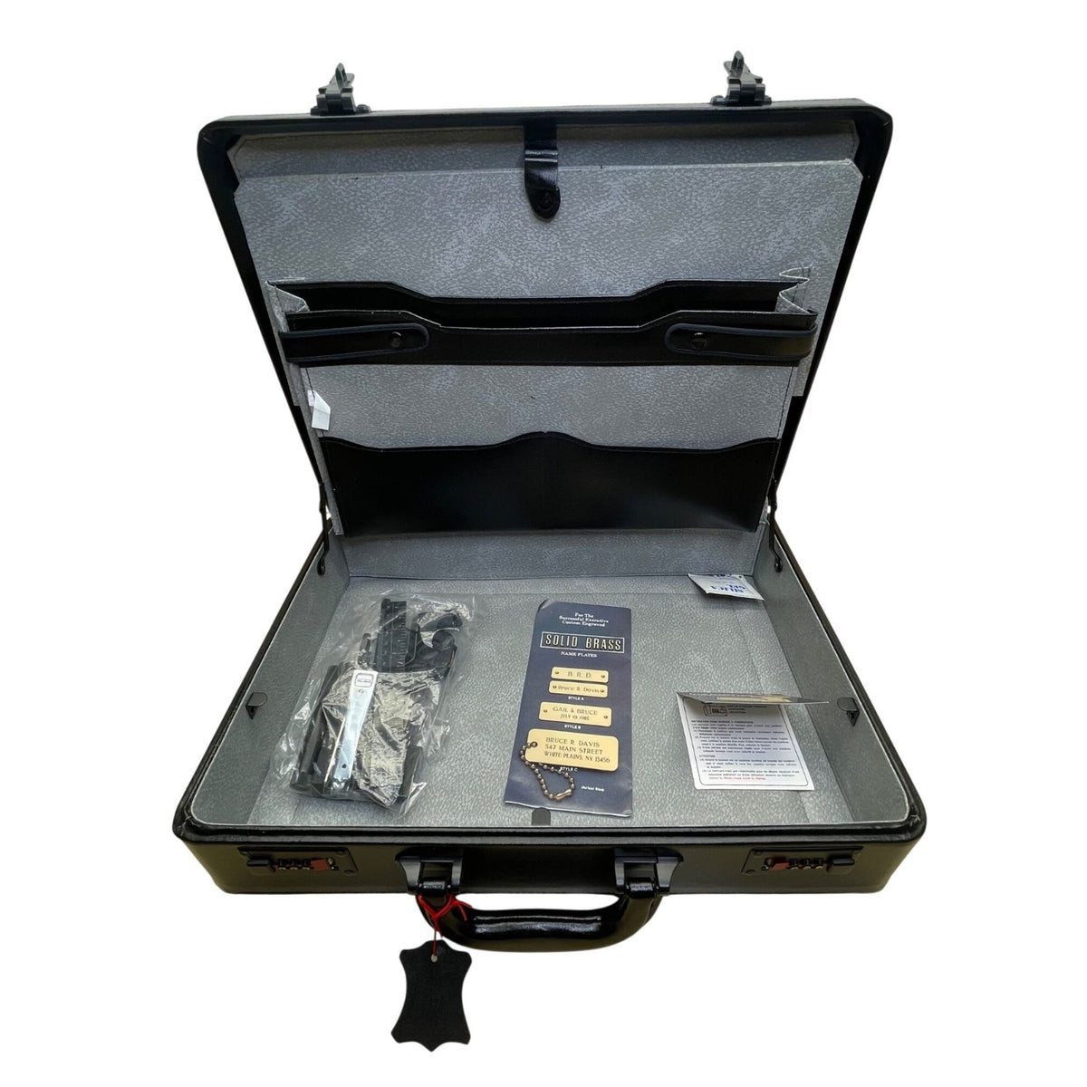 Solid Brass Black Genuine Bonded Leather Password Lock Executive Briefcase