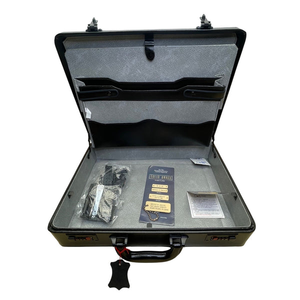 Solid Brass Black Genuine Bonded Leather Password Lock Executive Briefcase