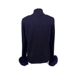 Escada Purple Frostfox Fur Cuff Glitter Set Turtleneck Vest Cardigan Sz 40