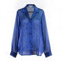 Dress Barn Womens Blue Sheer Embroidered Button-Front Long-Sleeve Blouse Size L