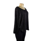 Chicos Womens Black Pleated Long Sleeve Blouse Relaxed Fi tSize 2 US L