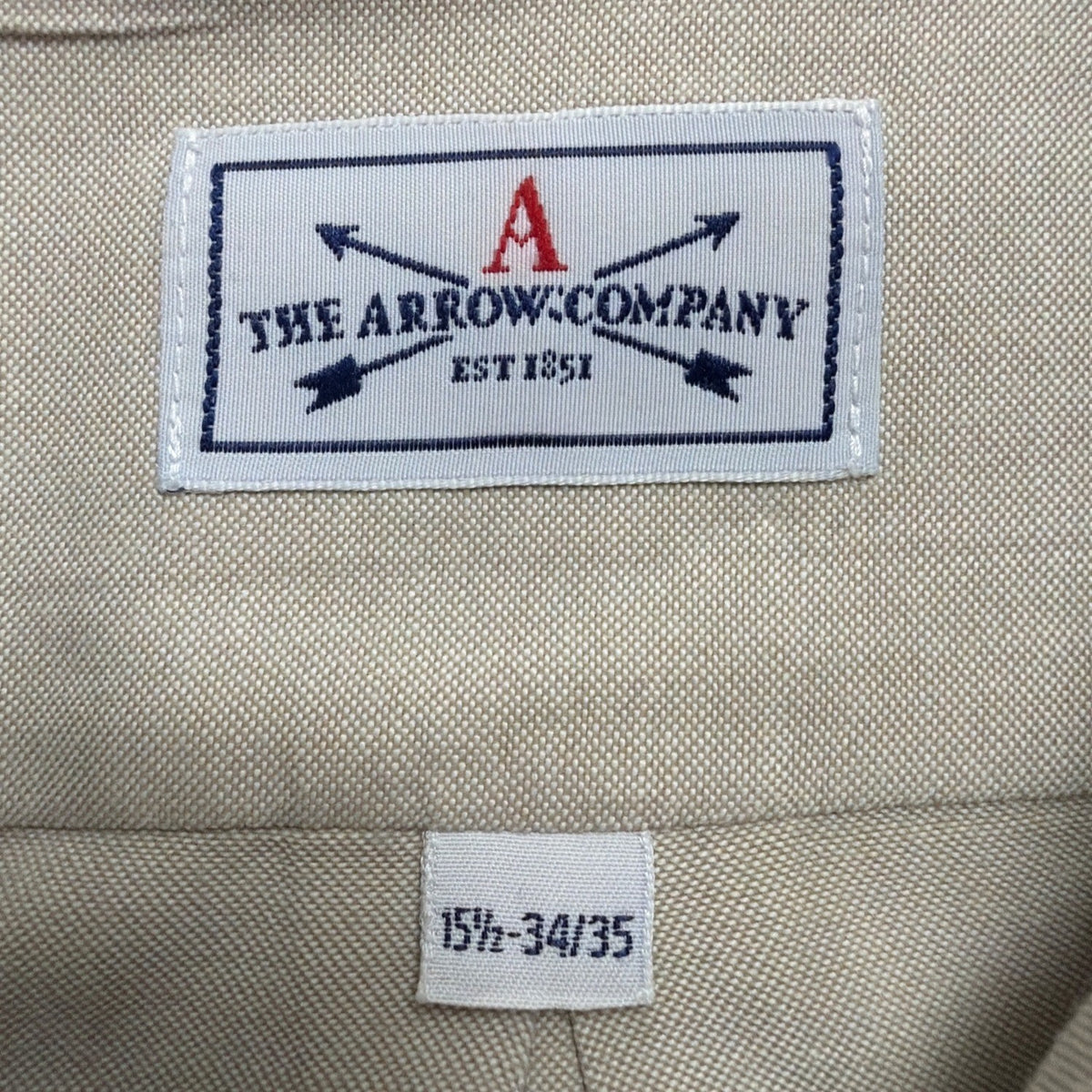 The Arrow Company Mens Beige Button-Up Shirt Slim Fit 15 1/2 34/35