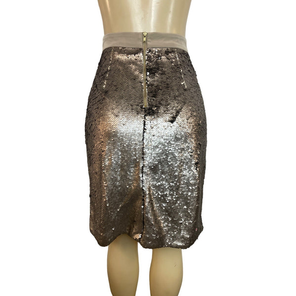 Maison Jules Women's Gray Sequin High Waist Zip Up Skirt Sz 8