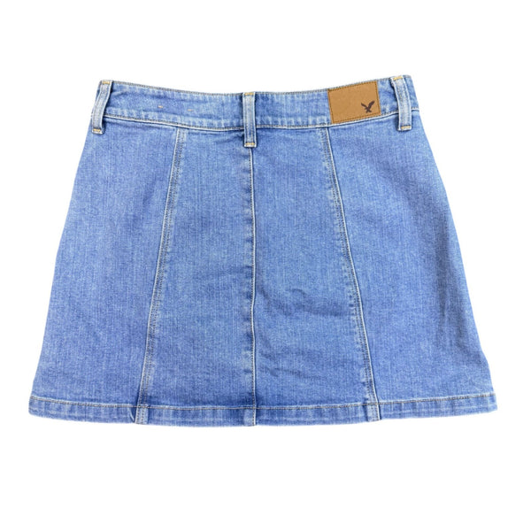 American Eagle Womens Light Blue Denim Button-Front Mini Skirt Stretch Cotton Si