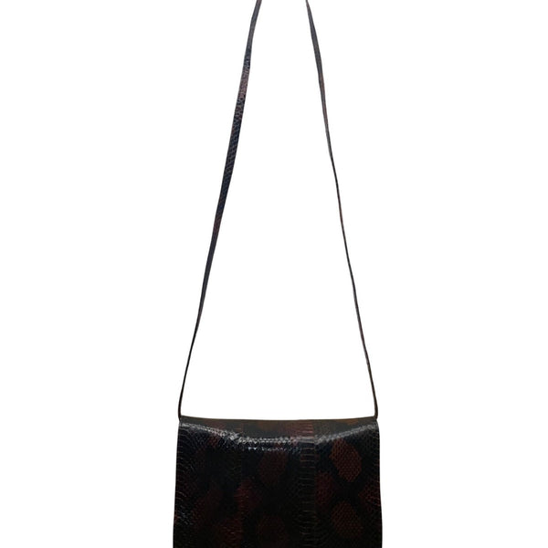 Vintage Bloomingdales 80’s Women’s Black/Brown Leather Snake Print Shoulder Bag