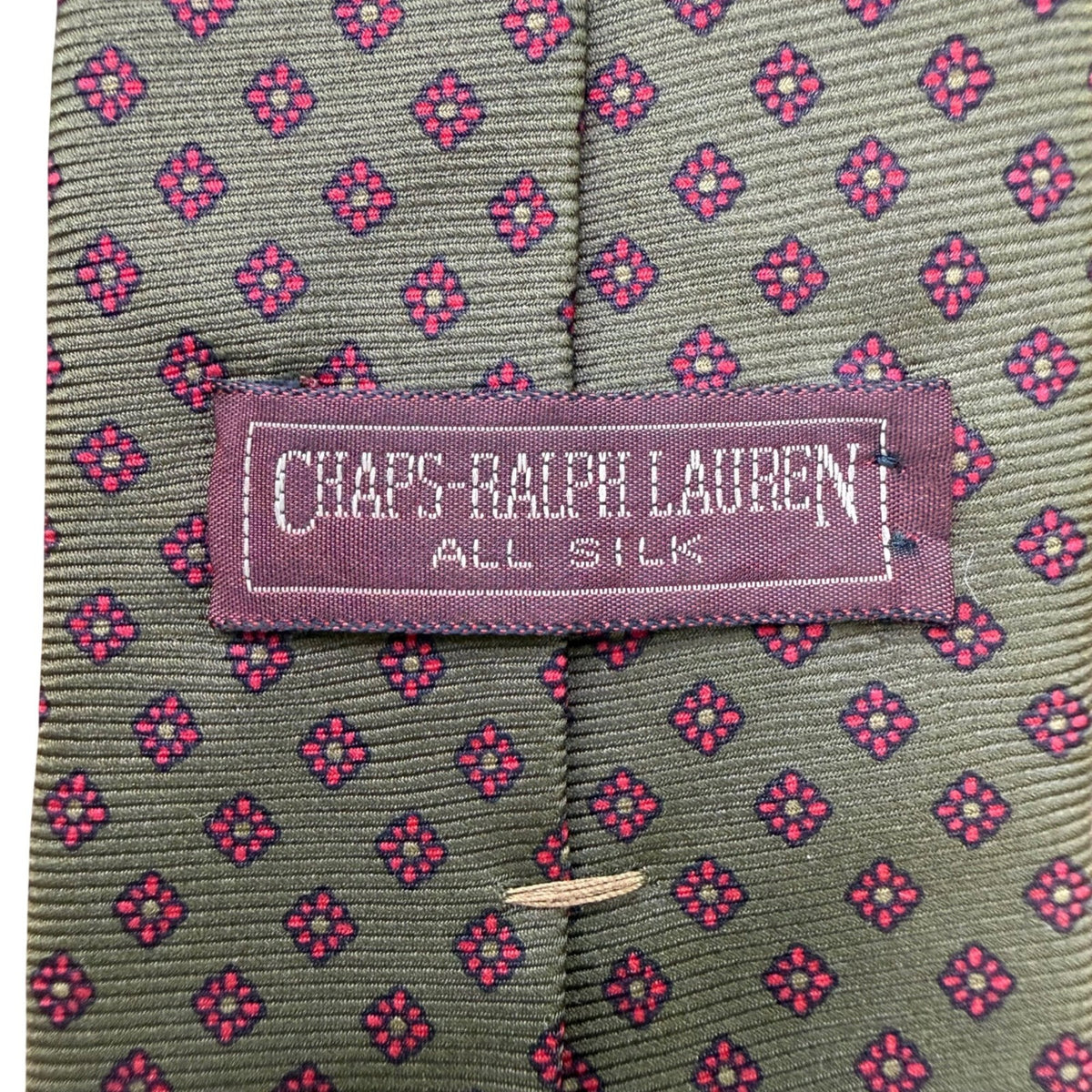 Chaps Ralph Lauren Mens Green & Pink All Silk Patterned Tie Classic Neckwear