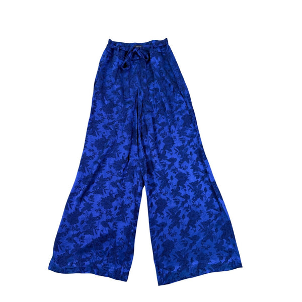 Zara Woman Womens Blue Floral Wide-Leg Pants Drawstring Waist Size M
