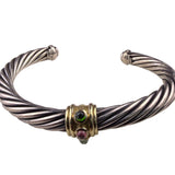 David Yurman Womens 585 Silver & Gold Cable Bracelet With Gemstones