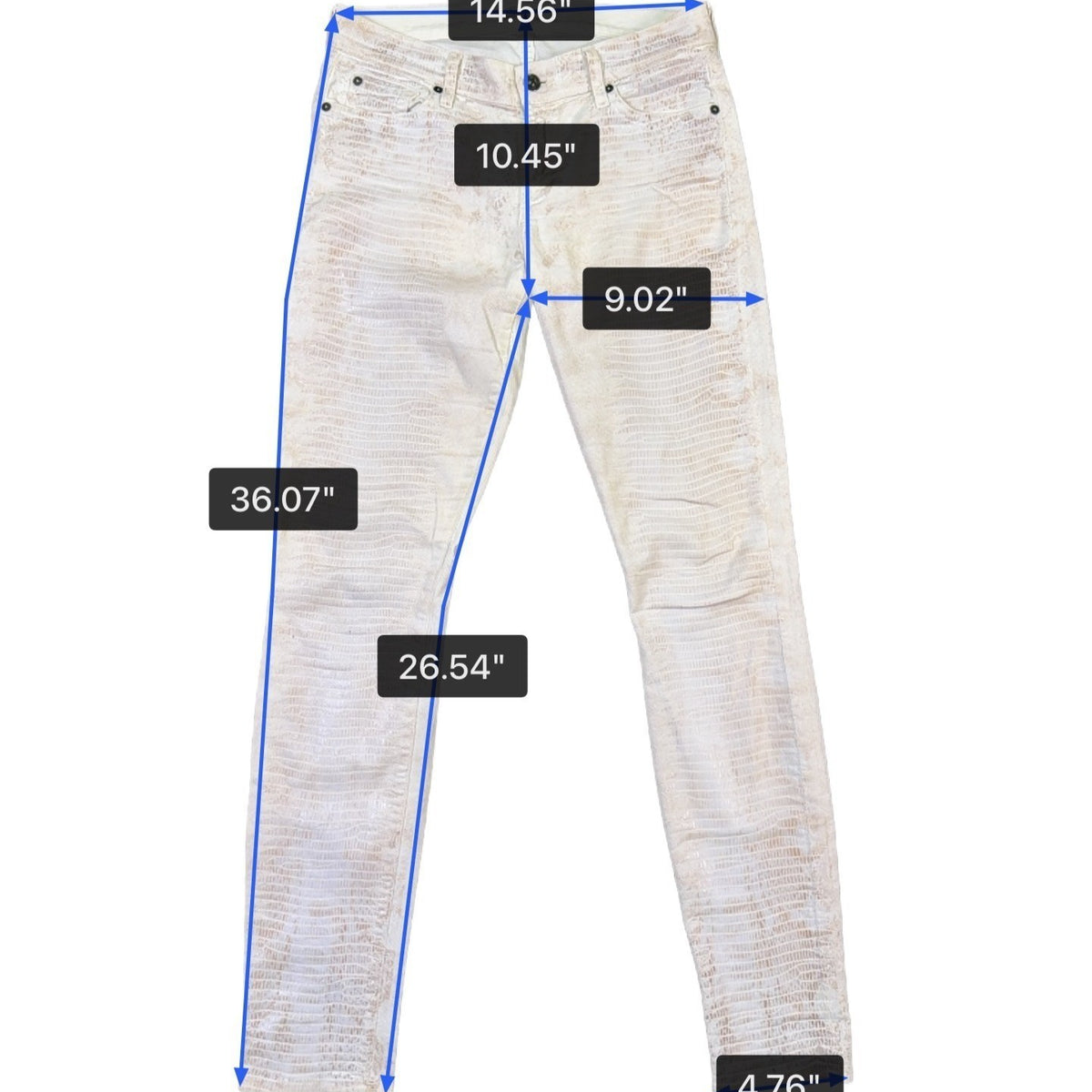 7 For All Mankind Womens White Skinny Pants Snakeskin Pattern Size 28