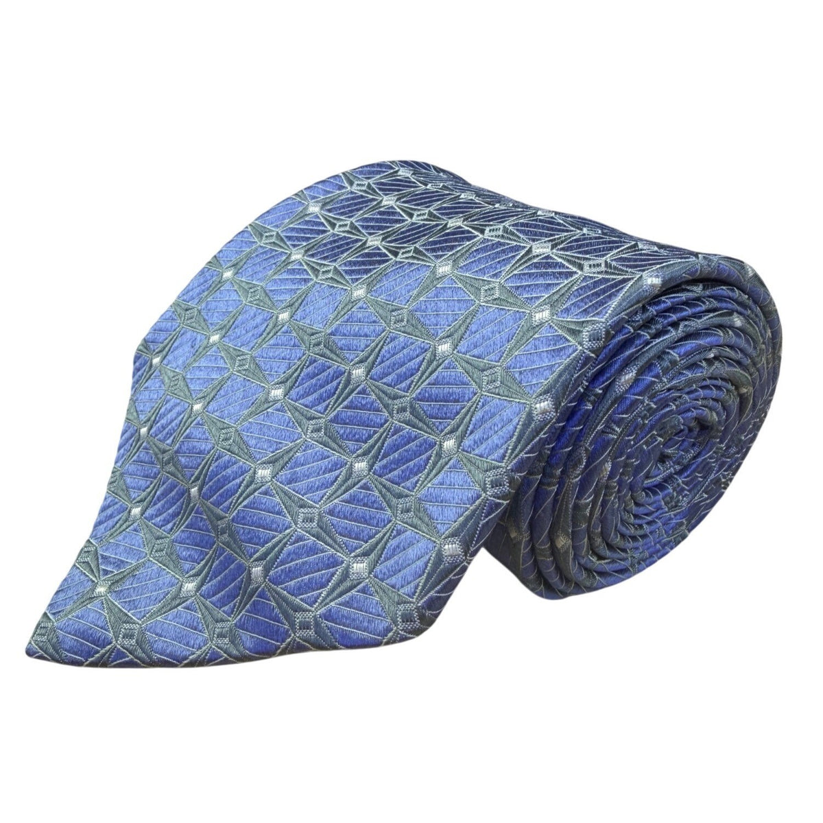 Geoffrey Beene Mens Blue Silk Geometric Pattern Necktie