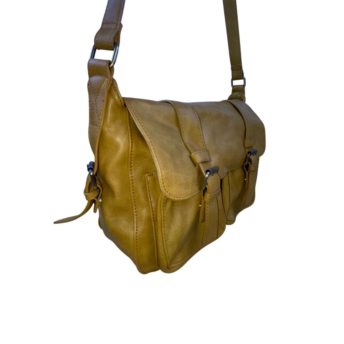 ModCloth Womens Oxide Yellow Faux Leather Adjustable Buckle Strap  Crossbody Bag