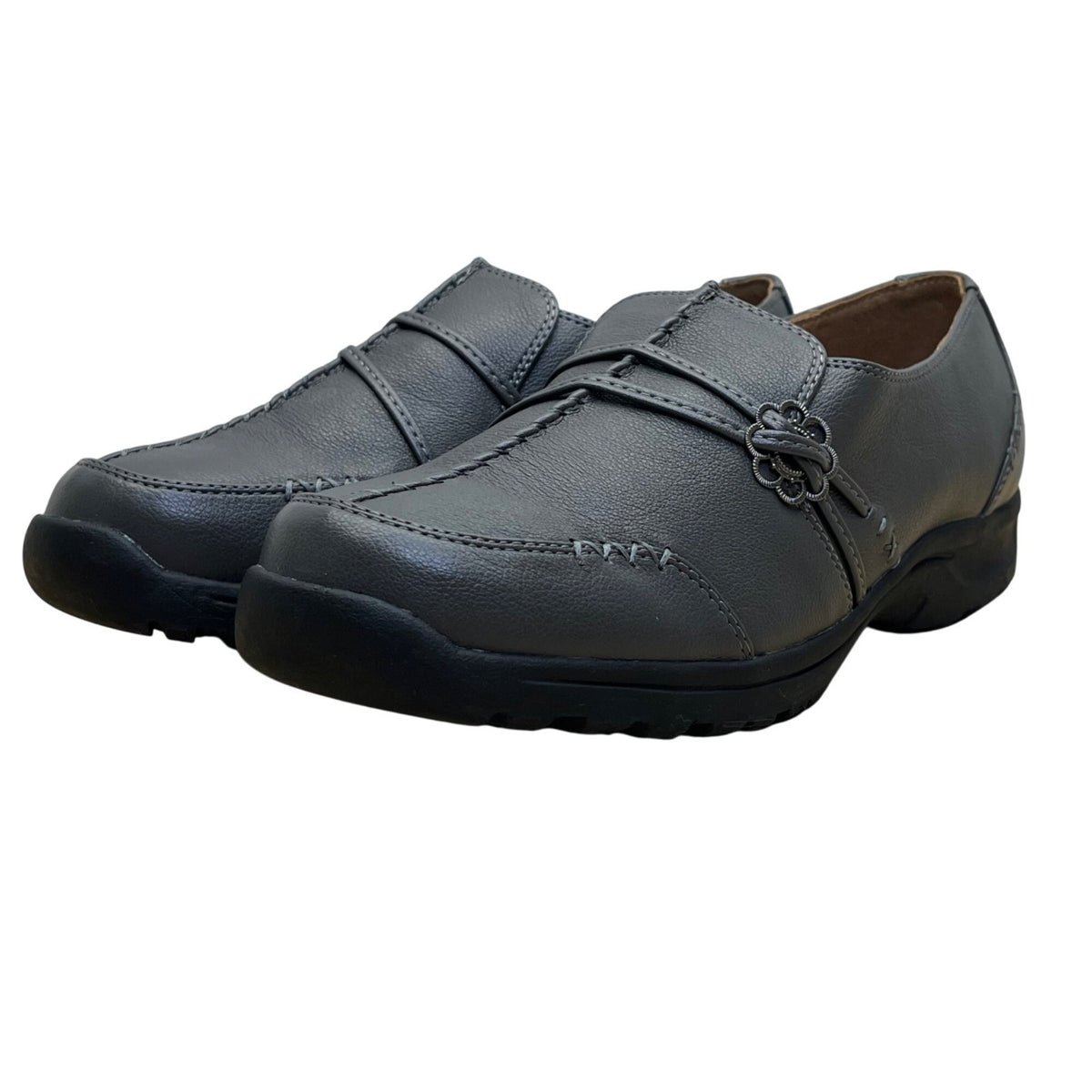 Comfortview Women’s Gray Slip On Low Wedge Natalia Loafers Shoes Size 9.5W