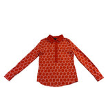 Talbots Womens Orange Chain-Print Long-Sleeve Collared Shirt Sz XS