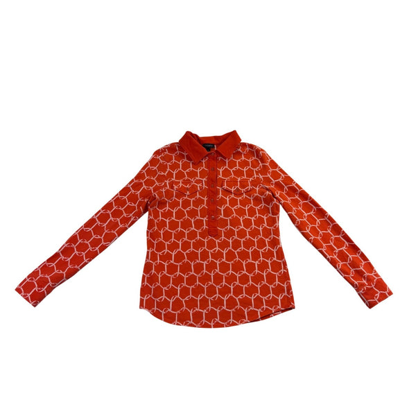 Talbots Womens Orange Chain-Print Long-Sleeve Collared Shirt Sz XS