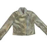 Billieblush Girls Gold Shearling Biker Jacket With Asymmetrical Zip Closure