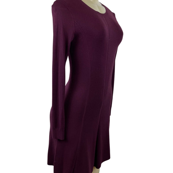 Ann Taylor Womens Burgundy Long Sleeve Fit & Flare Dress Sz XXS