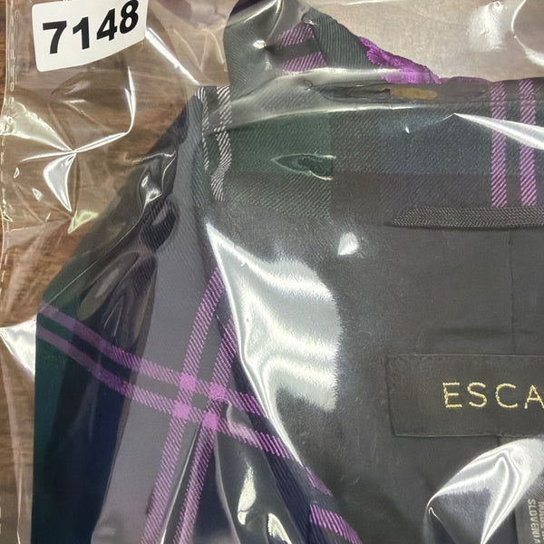 Escada Womens Green & Purple Plaid Wool Blazer Jacket With Buckle Closures Size