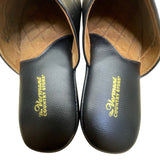 The Vermont Country Store Men’s Black Leather Slip-On House Slippers Size 9M