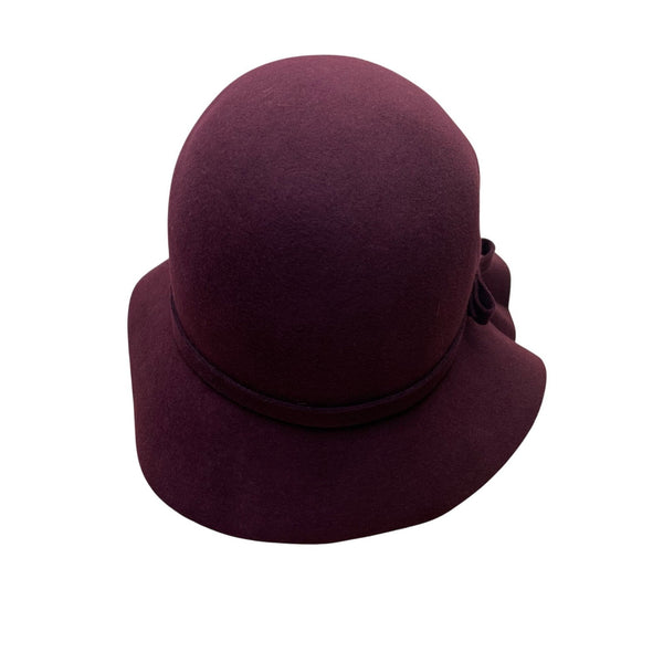 Charter Club Womens Burgundy Wool Cloche Hat With Bow Accent Made In Italy