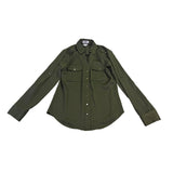 Express Womens Olive Green Portofino Slim-Fit Button-Up Blouse Long Sleeve Sz S