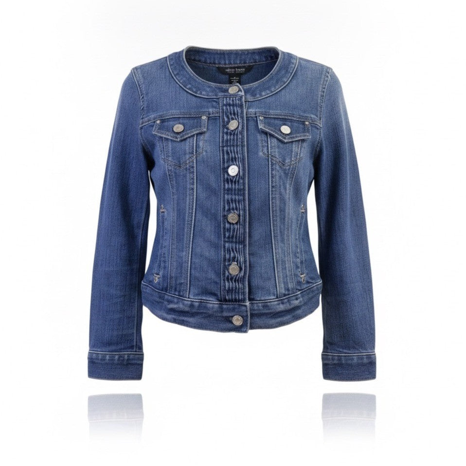 White House Black Market Womens Blue Denim Jacket Button Front Size 0 