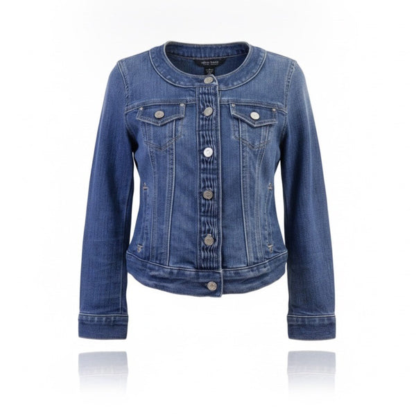 White House Black Market Womens Blue Denim Jacket Button Front Size 0 
