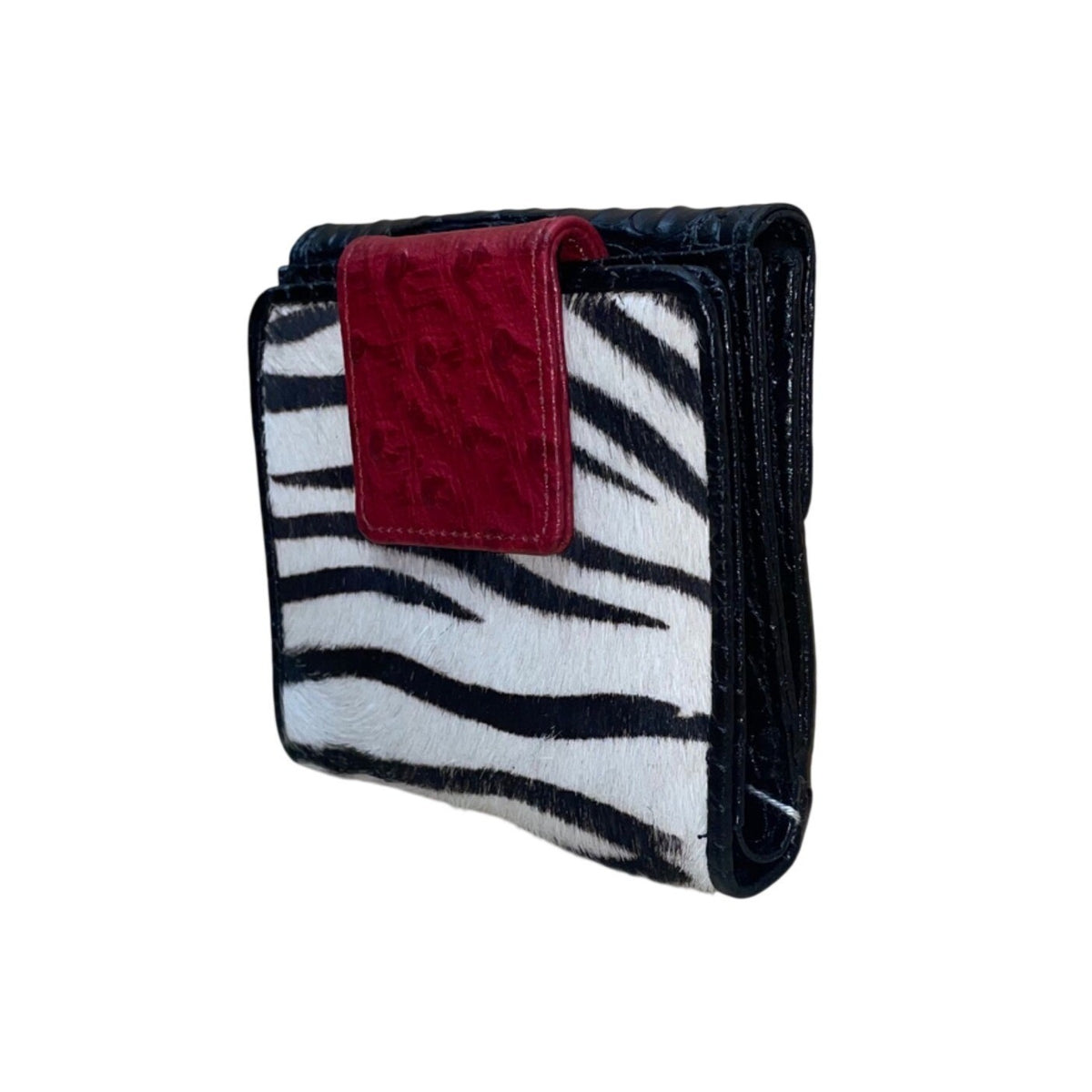 Cleo & Patek Women’s Red Leather Zebra Print Wallet With Croco Embossed Accents