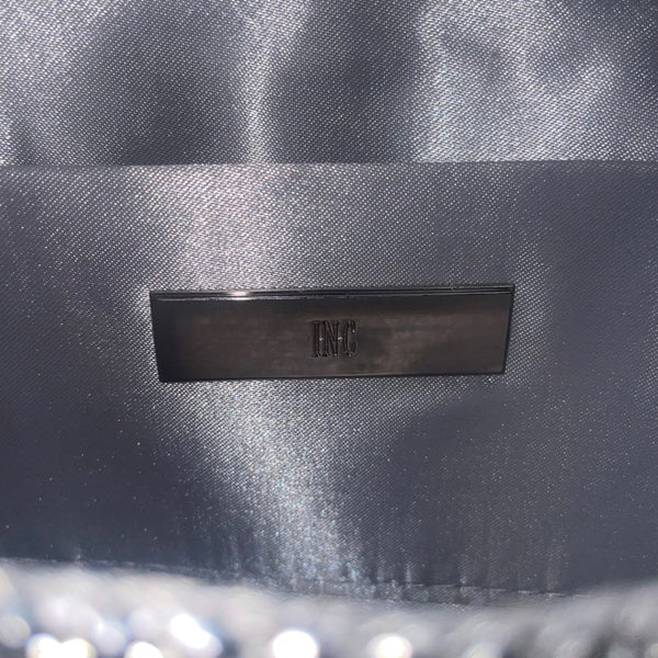INC Women’s Silver Metallic Mesh Chain Strap Fold-Over Design Clutch Bag