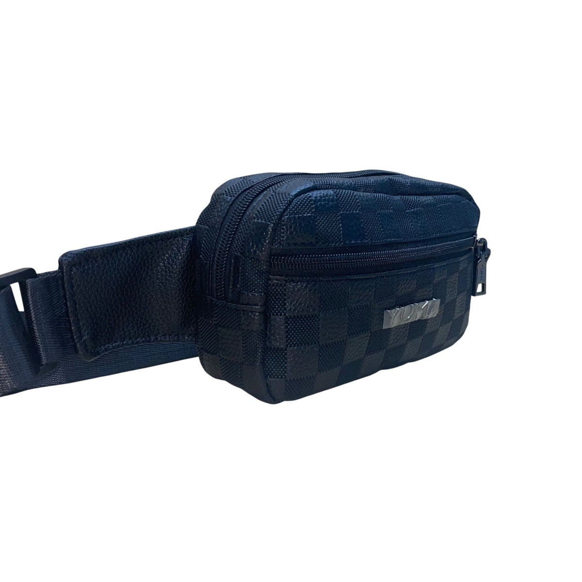 Yuma Unisex Black Checkered Adjustable Strap Fanny Pack Small Crossbody Bag