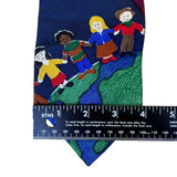 Save The Children  Blue 100% Silk Necktie Peace On Earth Child Design Colorful