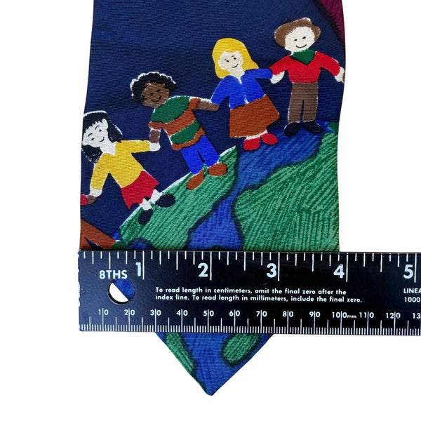 Save The Children  Blue 100% Silk Necktie Peace On Earth Child Design Colorful