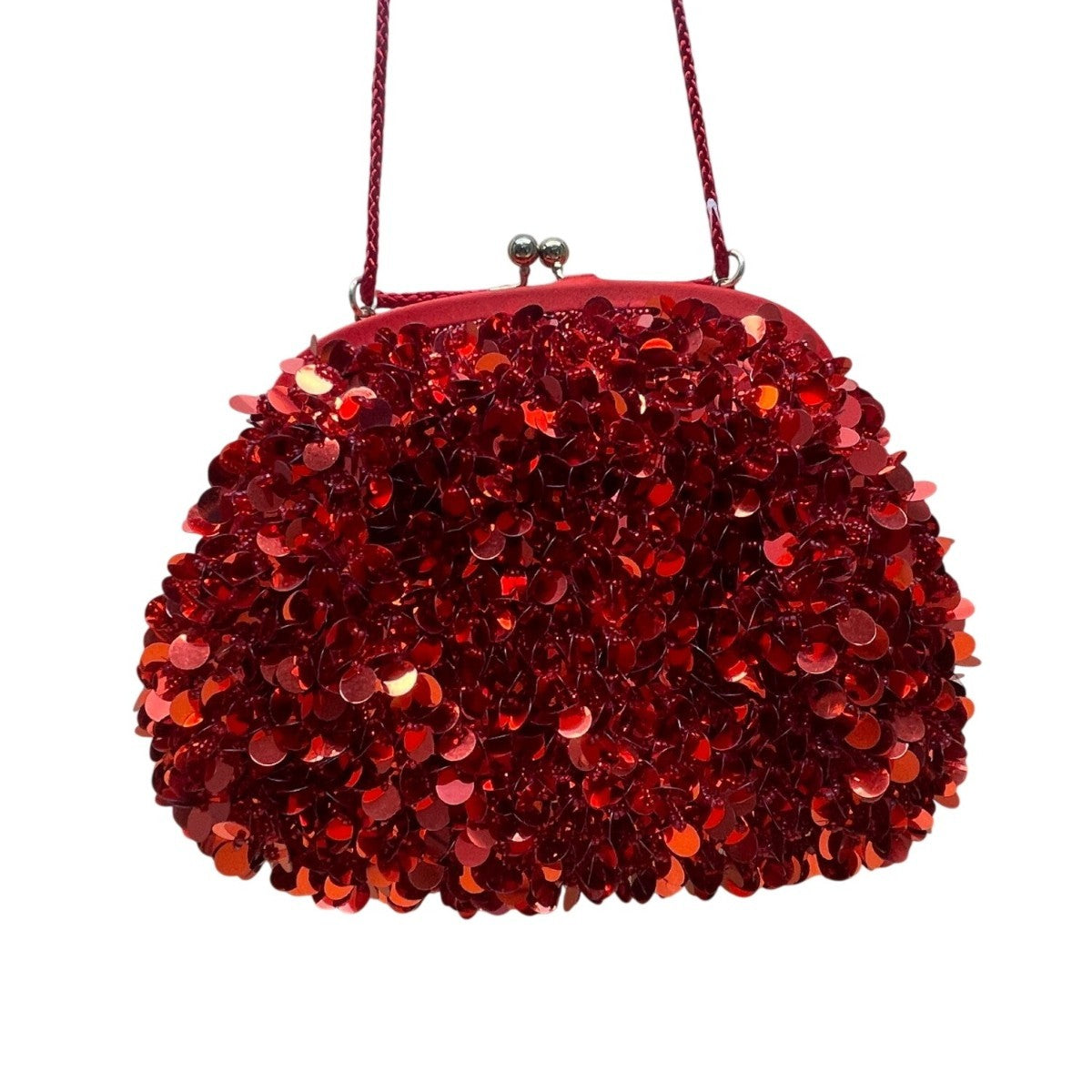 Lord & Taylor Women’s Red Sequins Evening Bag With Chain Strap & Satin Interior