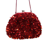 Lord & Taylor Women’s Red Sequins Evening Bag With Chain Strap & Satin Interior