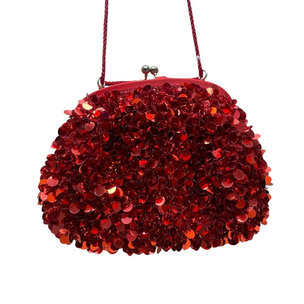 Lord & Taylor Women’s Red Sequins Evening Bag With Chain Strap & Satin Interior