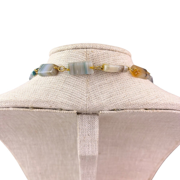 Agate Womens Multicolor Stone Necklace Gold-Tone Plated Rectangular Design