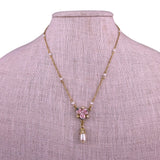 Gold Tone Womens Pink Synthetic Pearl Floral Necklace & Earring Set Lightweight