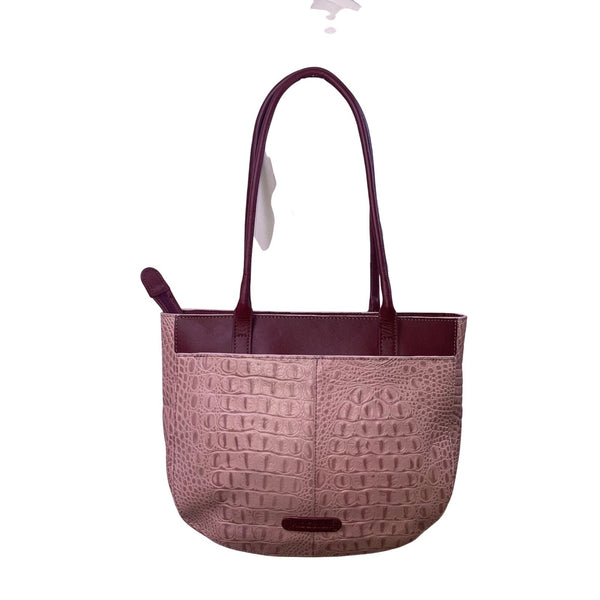 Hidesign Women’s Burgundy Leather Croc-Embossed Gold Detail Dual Straps Tote Bag