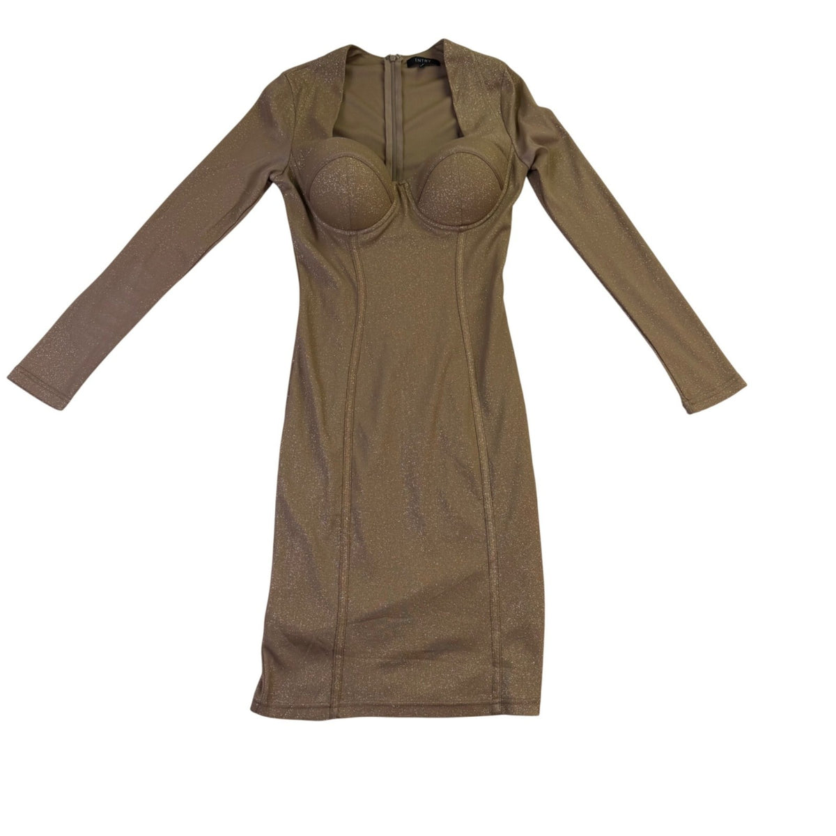 Entry Womens Gold Long-Sleeve Glitter Bodycon Elegant Style Dress Size S