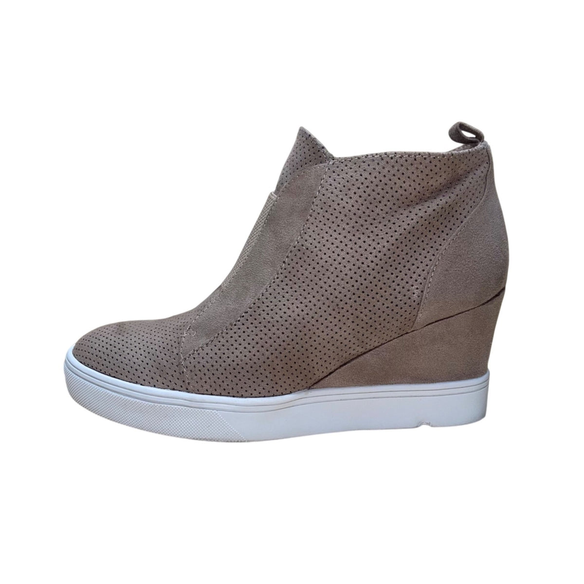 MIA Women’s Taupe Perforated Side Zipper Slip-On Arianna Wedge Sneakers Sz 7.5M