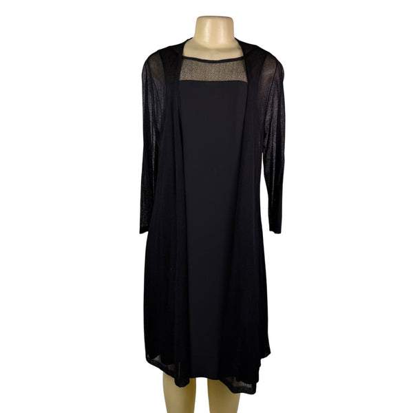 Eileen Fisher Womens Black Sheer Open Cardigan & Silk Dress Set Sz M