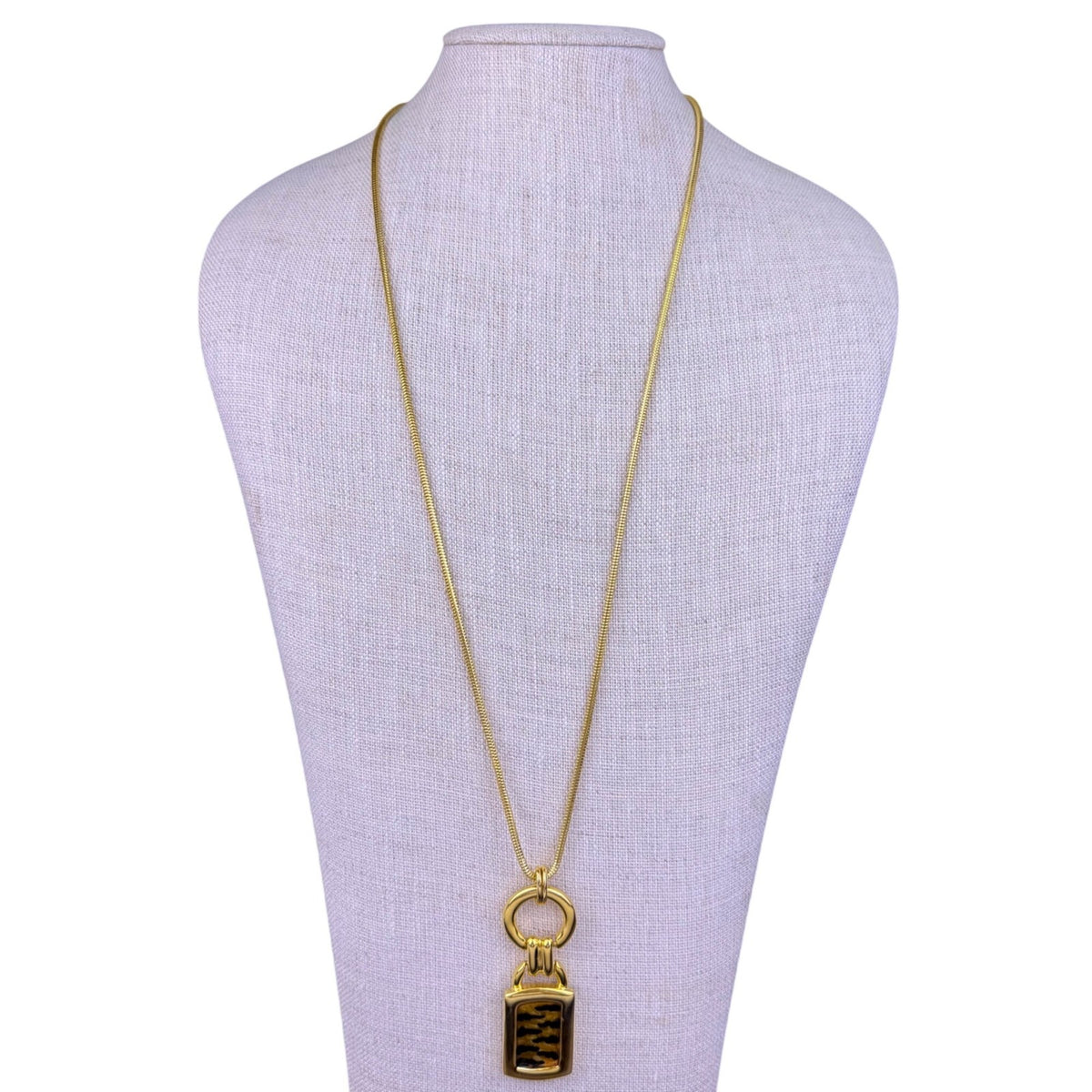 Vintage Enamel Tiger Print Jewelry Set Gold Tone Necklace Bracelet Earrings