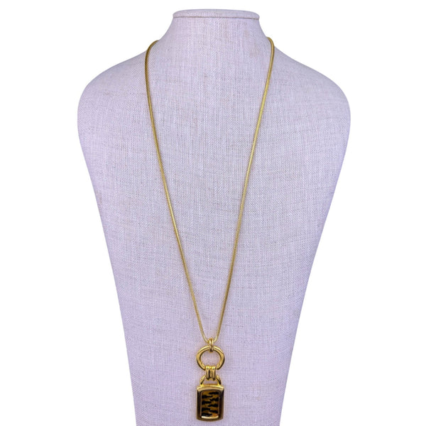 Vintage Enamel Tiger Print Jewelry Set Gold Tone Necklace Bracelet Earrings