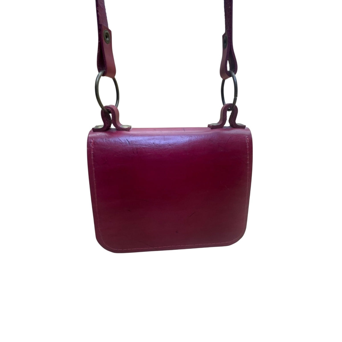 Handmade Women’s Red Leather Floral Brass Clasp Adjustable Strap Crossbody Bag