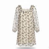 Hayden Girls Cream/Black Butterfly Dress Ruffle Detail Sz L