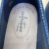 Clarks Women's Navy Faux Leather Block Heel Cap Toe Collection Pumps Size 7.5