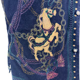 Rose Fashion Womens Black Embroidered Sleeveless Vest Chain Horse Design Sz M