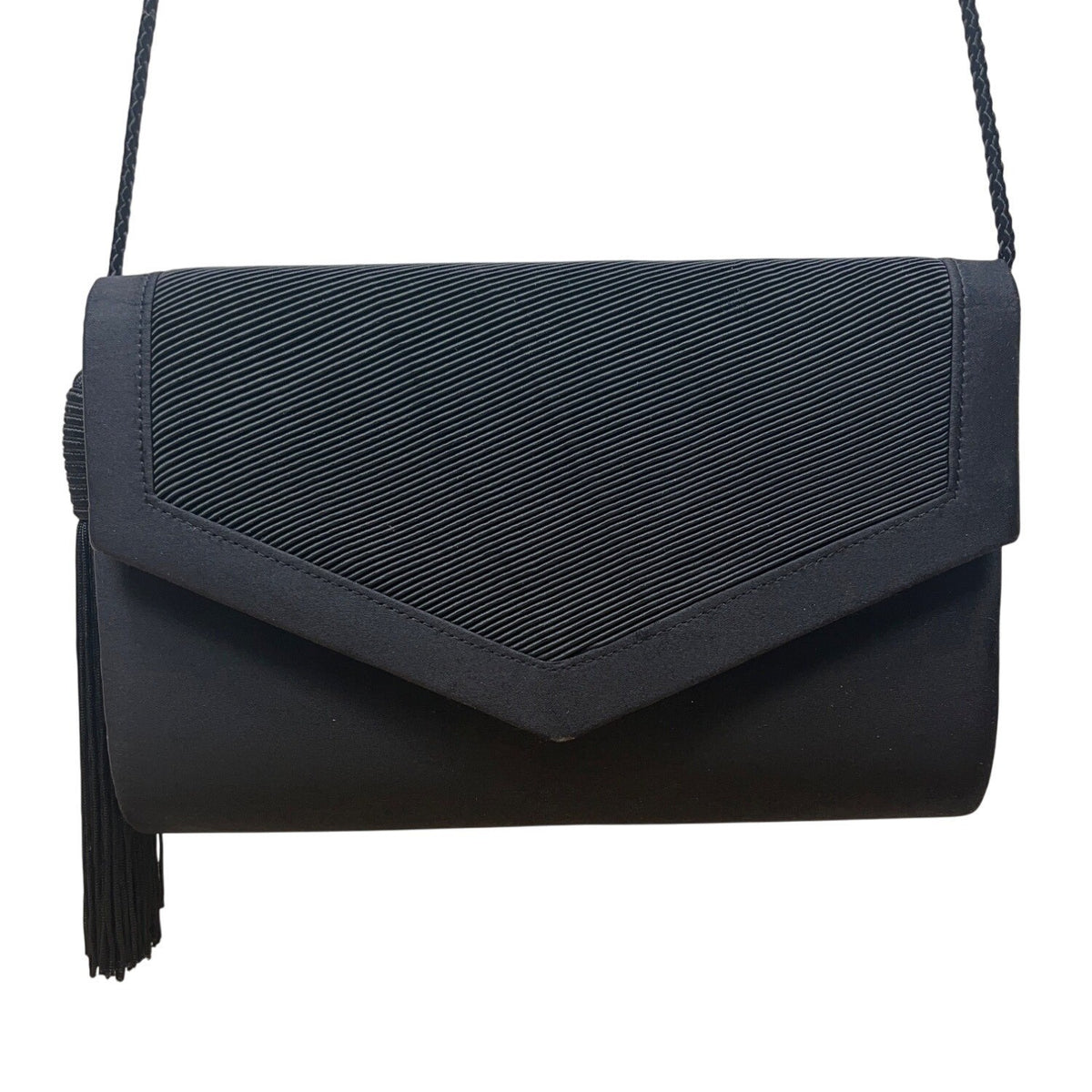 Valerie Stevens Black Evening Bag With Tassel Detail & Magnetic Snap Closure