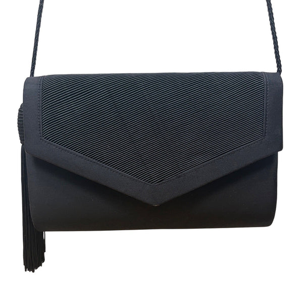 Valerie Stevens Black Evening Bag With Tassel Detail & Magnetic Snap Closure